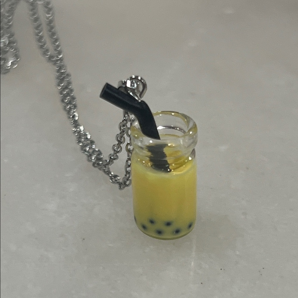 Yellow Bubble Tea Pendant Necklace